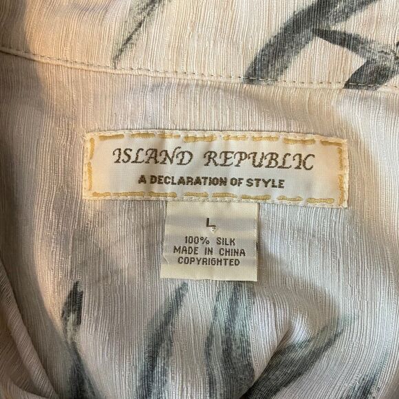 Island Republic Shirt Mens Large Green Floral Hawaiian Short Sleeve Silk - Picture 4 of 5